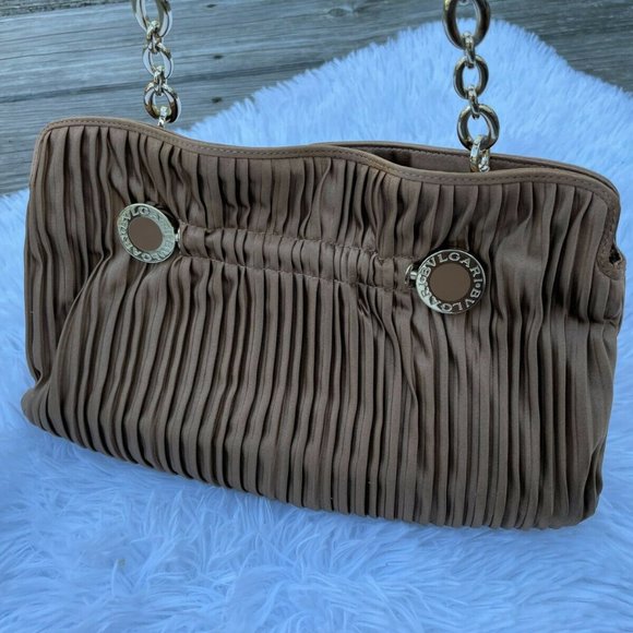 BVLGARI Women Handbag Clutch Brown Bag Gold Tone Hardware Made in Italy - Picture 9 of 12